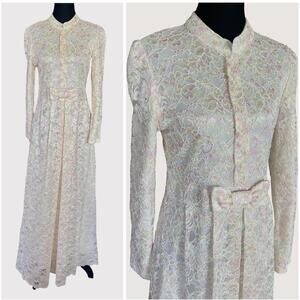 Vintage Pastel Coquette Lace Maxi Dress Sheer Floral Cottagecore Ethereal Modest